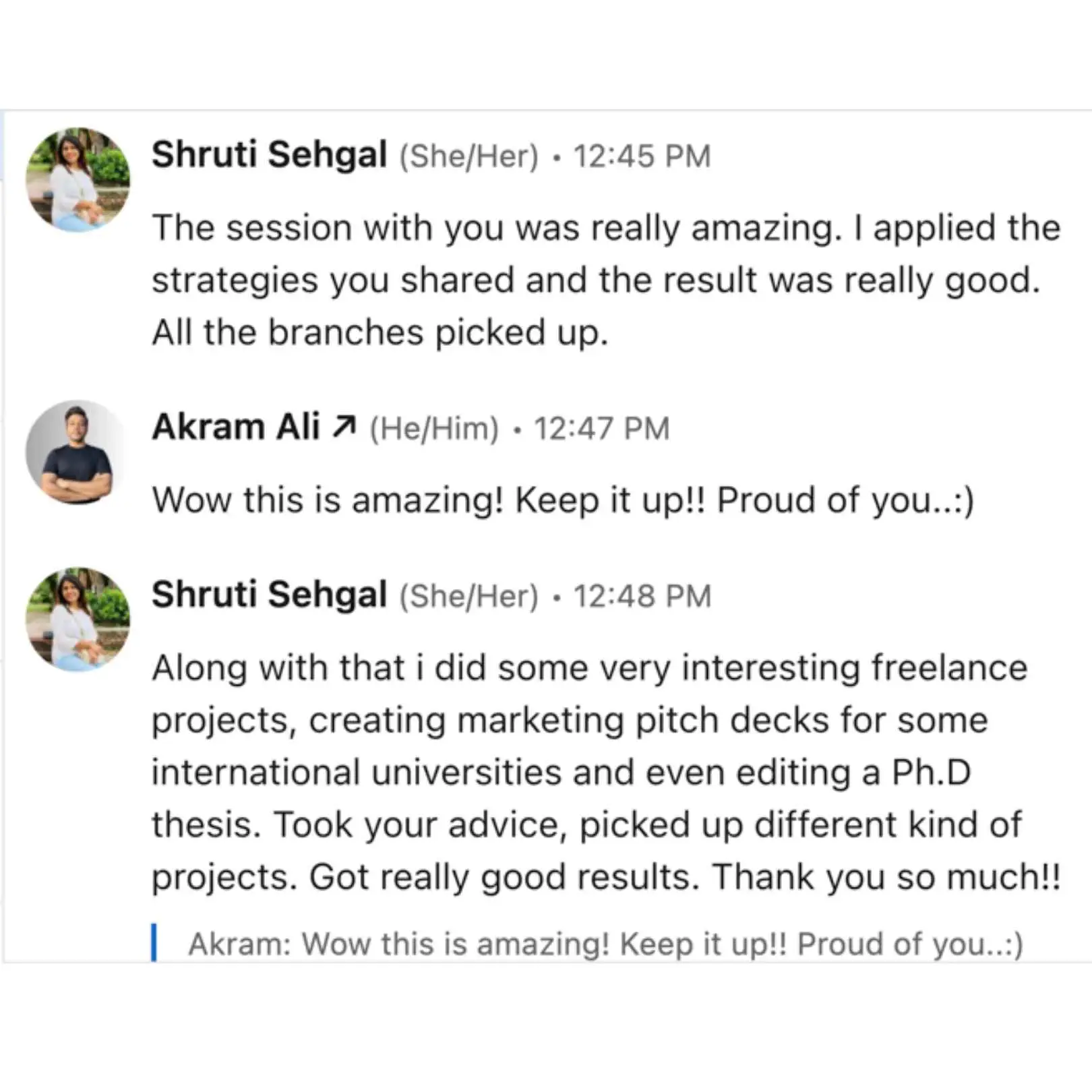 Shruti Testimonial For Akram Ali Digital Marketing Services